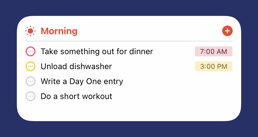 Screenshot of the medium widget showing morning tasks in light mode